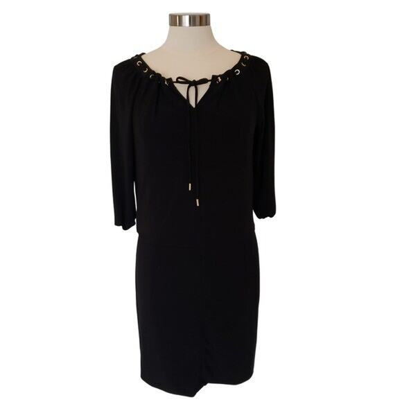 Black House White Market Gold Accent Keyhole Neck Dress Size XS 4 way stretch - Picture 1 of 8